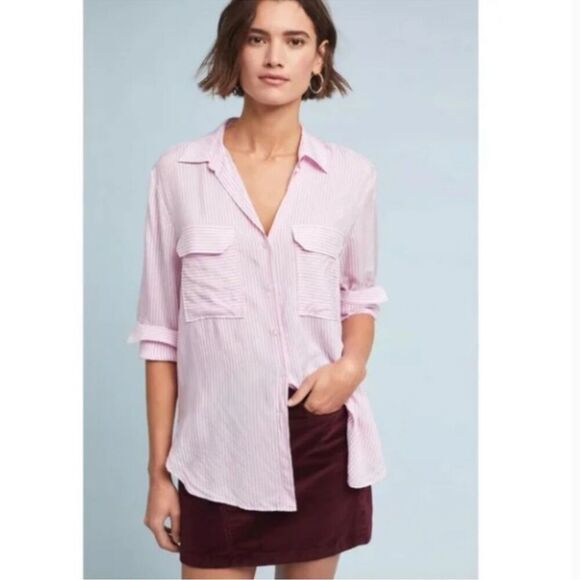 Anthropologie Maeve Zadie small Striped Button Down Top Lightweight Popover Shir - Picture 1 of 13